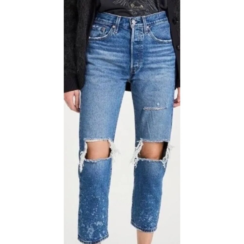 Levi's 501 Women's size 30 Destroyed Blow Out Straight Leg Ankle Crop Jeans